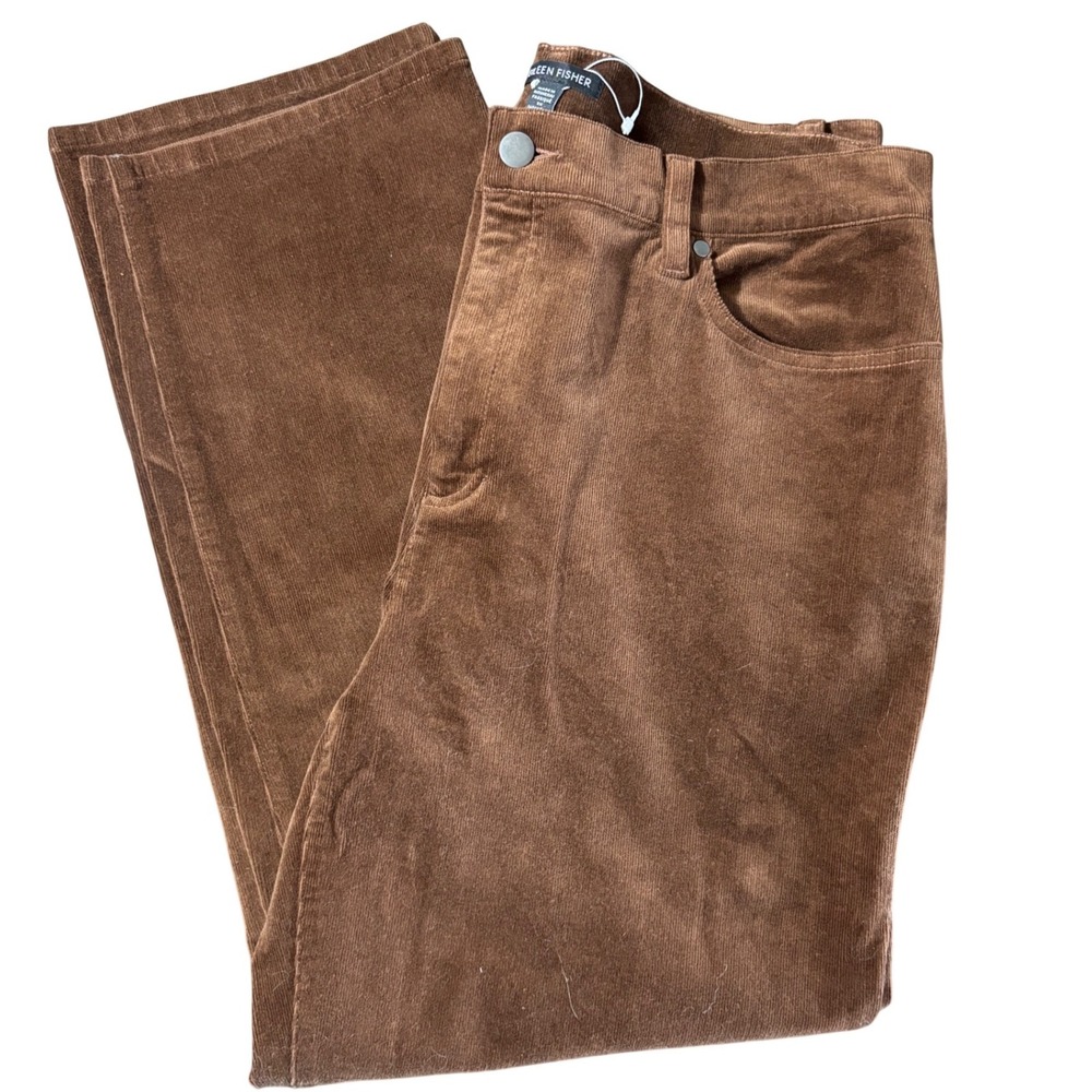 NWOT Eileen Fisher Sienna Brown Cotton Stretch Corduroy Straight Leg Pant Size L